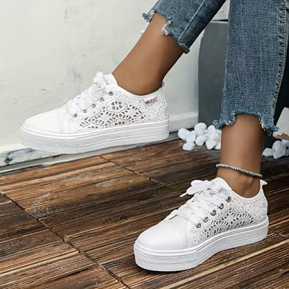 Women's Sneakers with Open Lace Structure and Low Platform Sole – Modern Everyday Shoes for Walking, Leisure, Travel and Everyday Wear