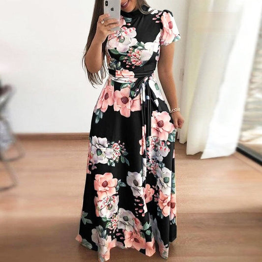 Women's printed maxi dress with a tie waist – Elegant summer style for special occasions