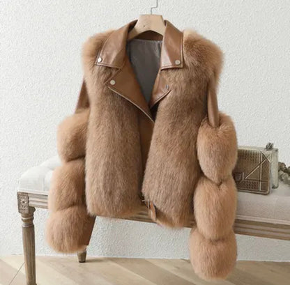Dame Cropped Bikerjakke I Imiteret Læder Med Imiteret Pels – Markant Vinterjakke Til Kolde Dage, Hverdagsbrug Og Smart Casual Stil