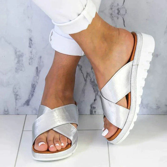 Women's Lightweight Platform Sandals – Slip-On Summer Shoes with Cross Straps