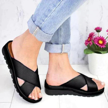 Dame Letvægtssandaler Med Platform – Slip-On Sommersko Med Krydsremme