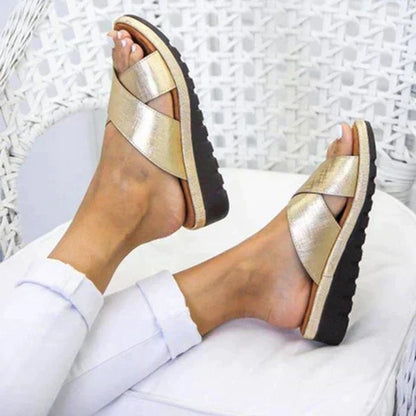 Dame Letvægtssandaler Med Platform – Slip-On Sommersko Med Krydsremme