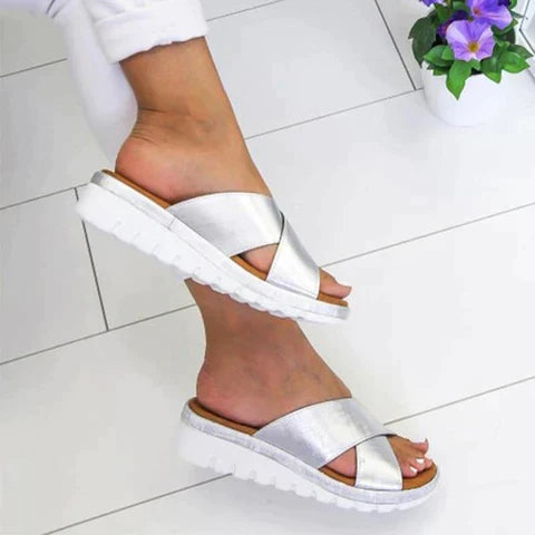 Dame Letvægtssandaler Med Platform – Slip-On Sommersko Med Krydsremme