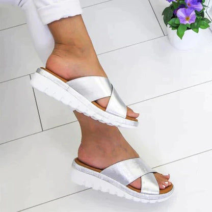 Dame Letvægtssandaler Med Platform – Slip-On Sommersko Med Krydsremme