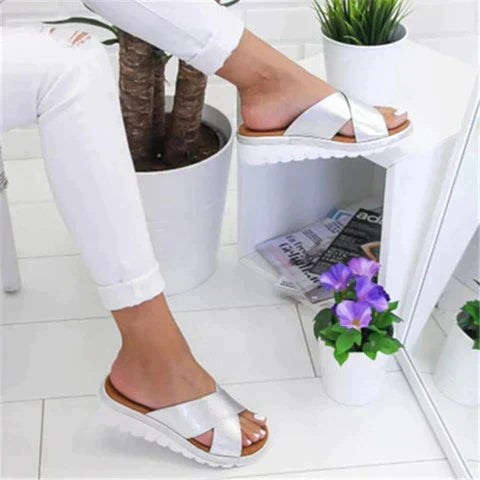 Dame Letvægtssandaler Med Platform – Slip-On Sommersko Med Krydsremme