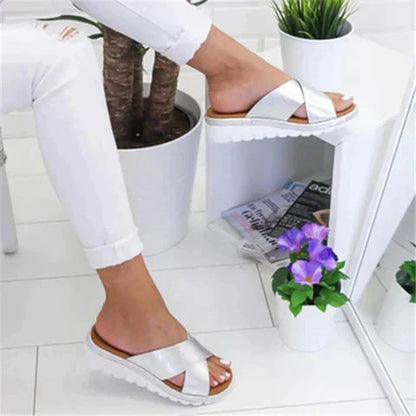 Dame Letvægtssandaler Med Platform – Slip-On Sommersko Med Krydsremme