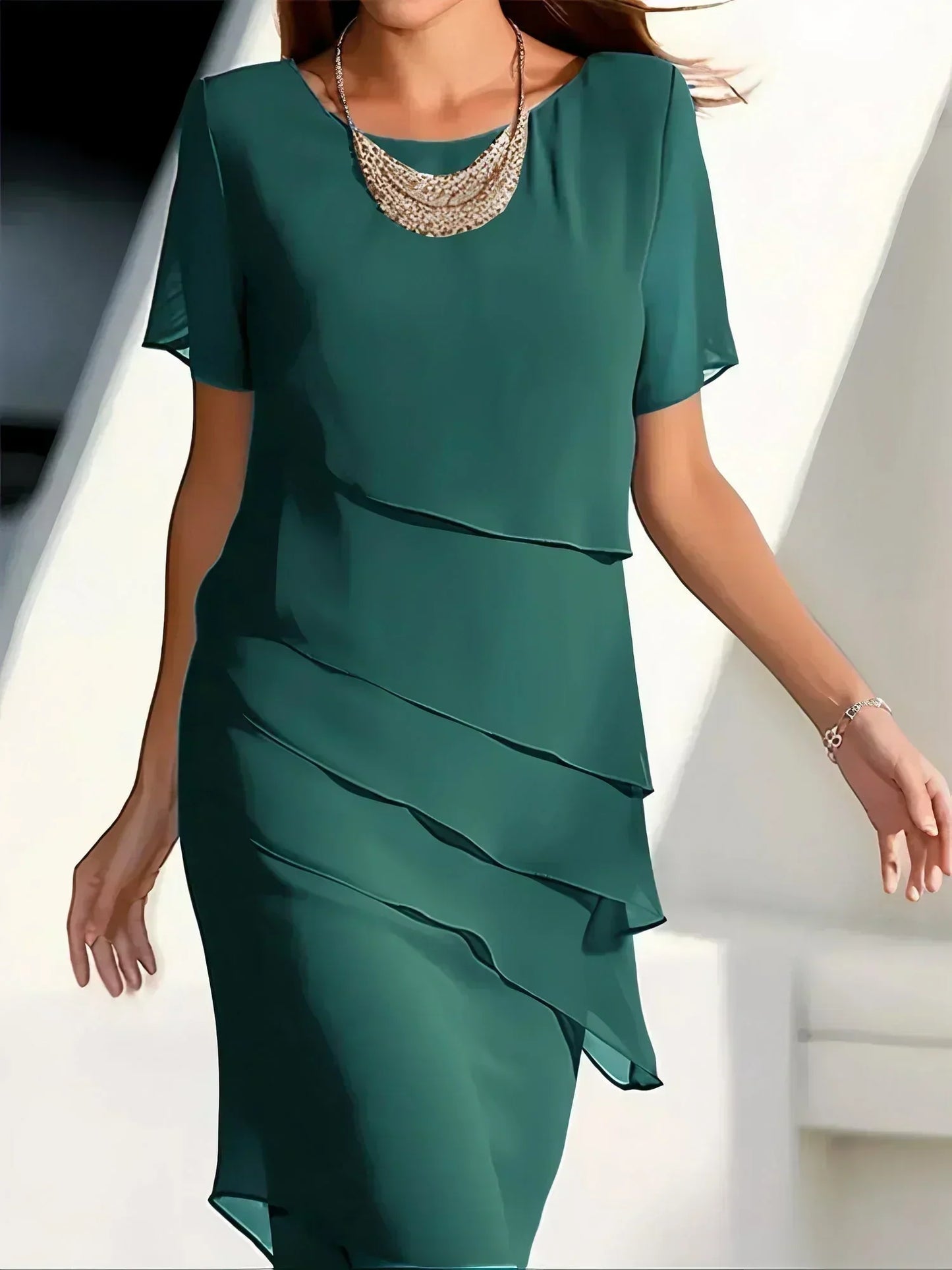 Dame Lagdelt Chiffon Midi Kjole Til Elegante Anledninger