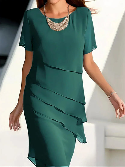 Dame Lagdelt Chiffon Midi Kjole Til Elegante Anledninger