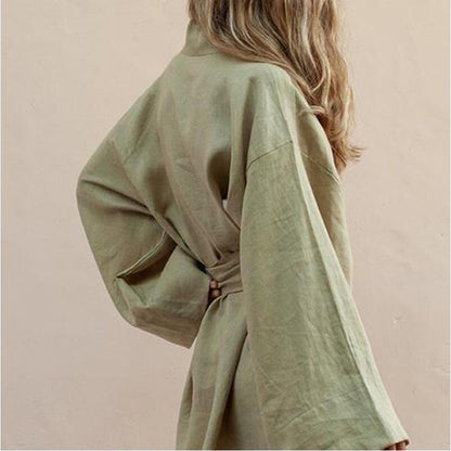 Women's Kimono Dress with Wide Sleeves and Belt – Elegant Short Dress for Summer, Parties, Vacations, and Special Occasions