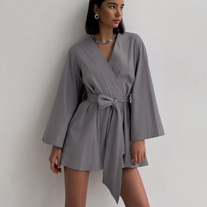 Women's Kimono Dress with Wide Sleeves and Belt – Elegant Short Dress for Summer, Parties, Vacations, and Special Occasions