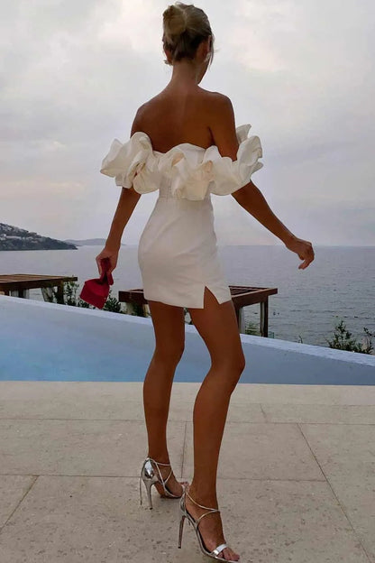 Dame Off-shoulder Minikjole Med Markante Flæsedetaljer – Elegant Kjole Til Fest, Ferie, Aftenbrug Og Særlige Anledninger