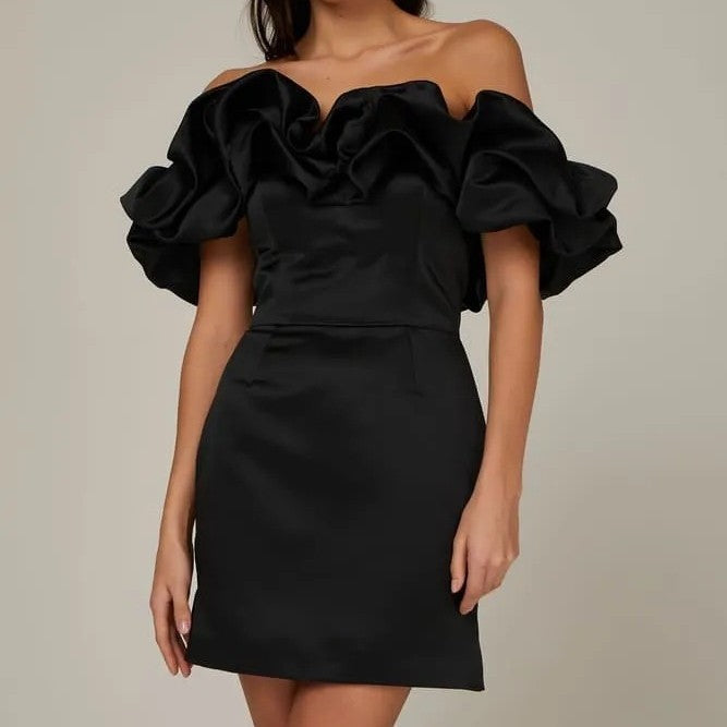 Dame Off-shoulder Minikjole Med Markante Flæsedetaljer – Elegant Kjole Til Fest, Ferie, Aftenbrug Og Særlige Anledninger