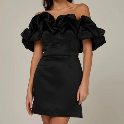 Dame Off-shoulder Minikjole Med Markante Flæsedetaljer – Elegant Kjole Til Fest, Ferie, Aftenbrug Og Særlige Anledninger