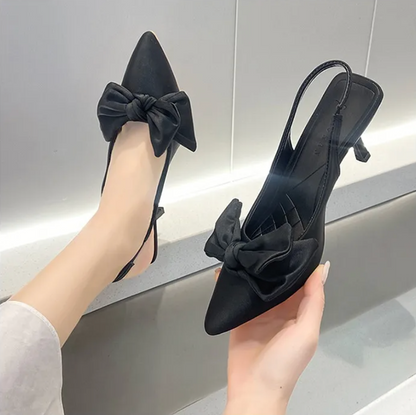 Zapatos de salón destalonados para mujer con detalle de lazo, punta fina y tacón kitten: zapatos elegantes para la oficina, fiestas, bodas y ocasiones especiales