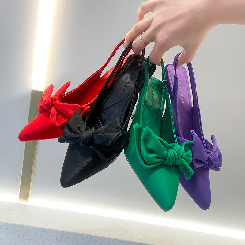 Zapatos de salón destalonados para mujer con detalle de lazo, punta fina y tacón kitten: zapatos elegantes para la oficina, fiestas, bodas y ocasiones especiales