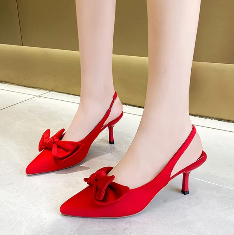 Zapatos de salón destalonados para mujer con detalle de lazo, punta fina y tacón kitten: zapatos elegantes para la oficina, fiestas, bodas y ocasiones especiales