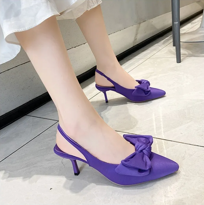 Zapatos de salón destalonados para mujer con detalle de lazo, punta fina y tacón kitten: zapatos elegantes para la oficina, fiestas, bodas y ocasiones especiales