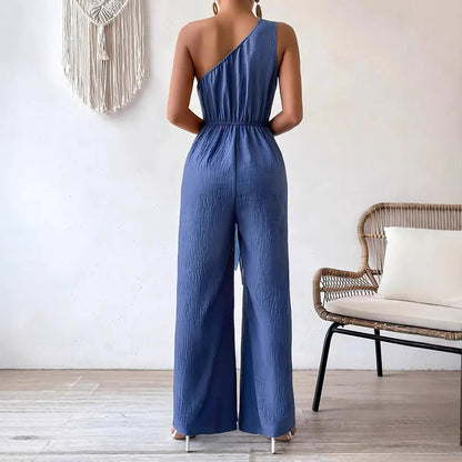 Dame Jumpsuit Med Én Skulder Bælte Og Vide Ben Silhuet