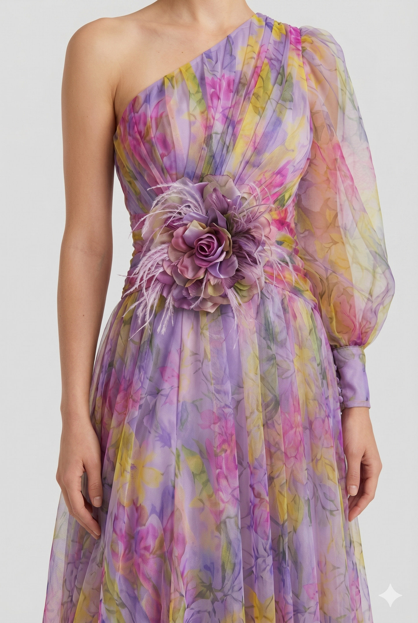 Maxikjole Plisseret Struktur Figursyet Talje One-Shoulder Design