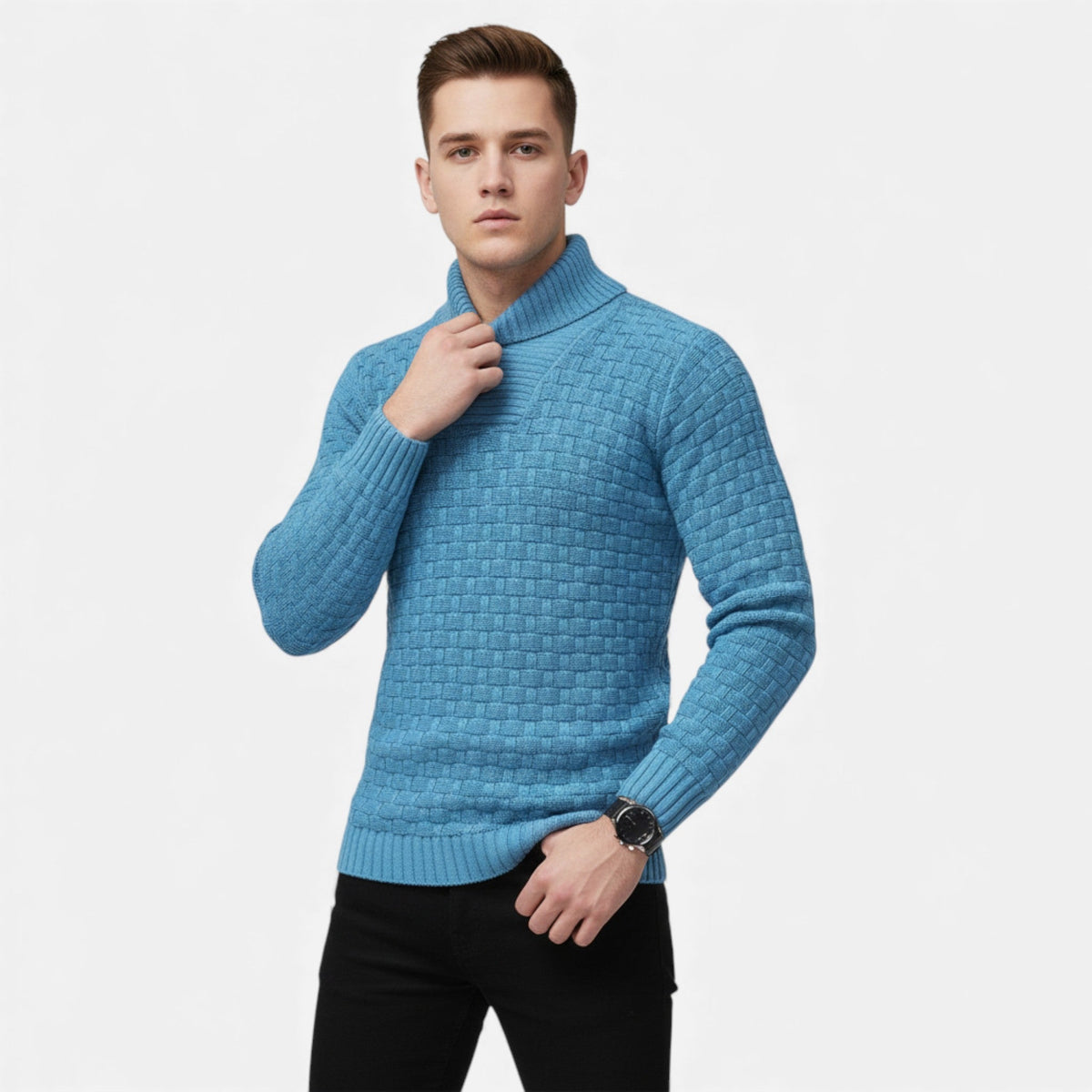 Pánský přiléhavý rolák s knoflíkovými detaily – elegantní úplet na podzim, zimu, každodenní nošení a ve stylu smart casual