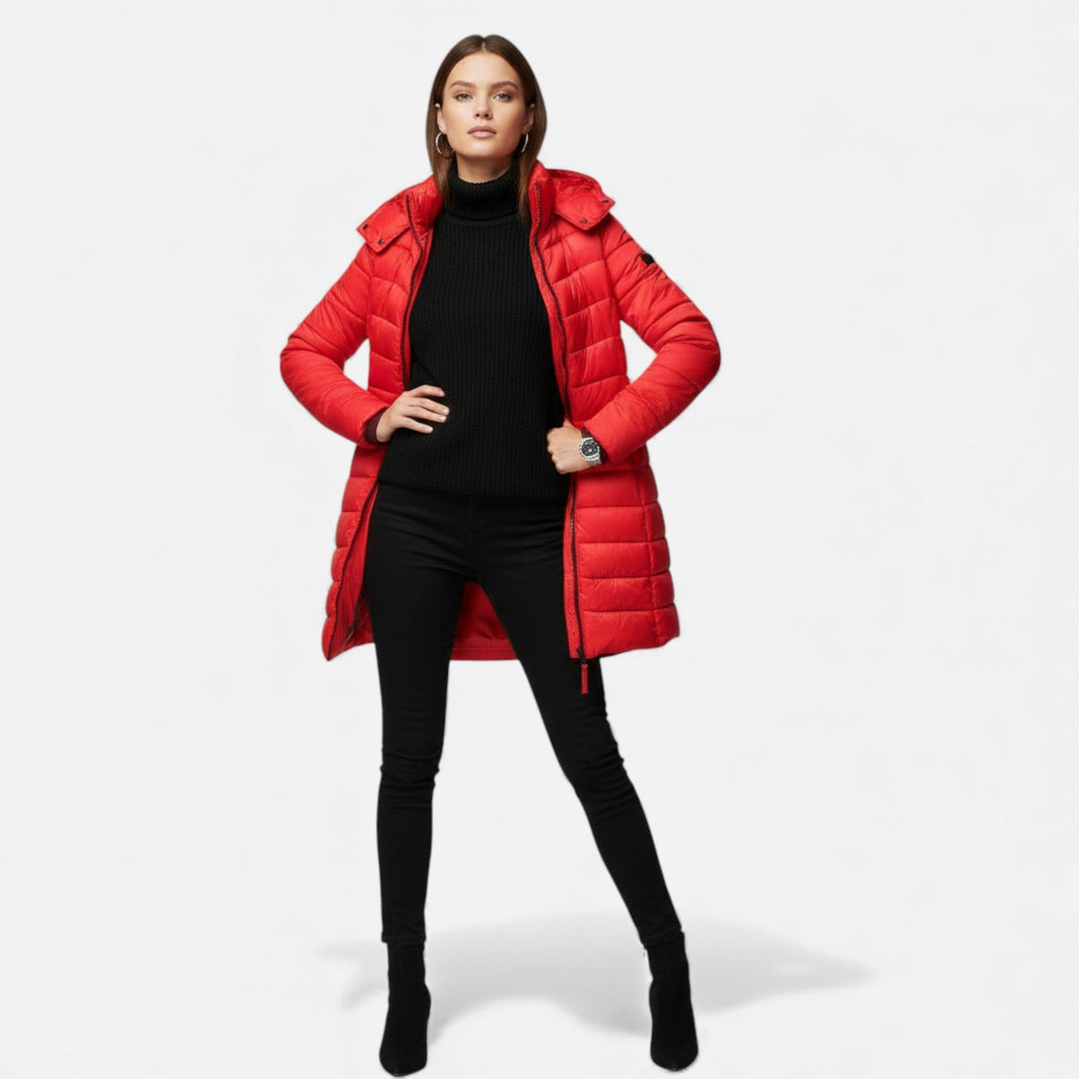Chaqueta acolchada tipo puffer para mujer de corte entallado y longitud media - Chaqueta elegante para otoño, invierno, el día a día y el tiempo libre