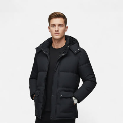 Men's Padded Cotton Hooded Jacket with Fur Lining - Warm Winter Jacket for Cold Days, Everyday Wear, and Outdoor Use