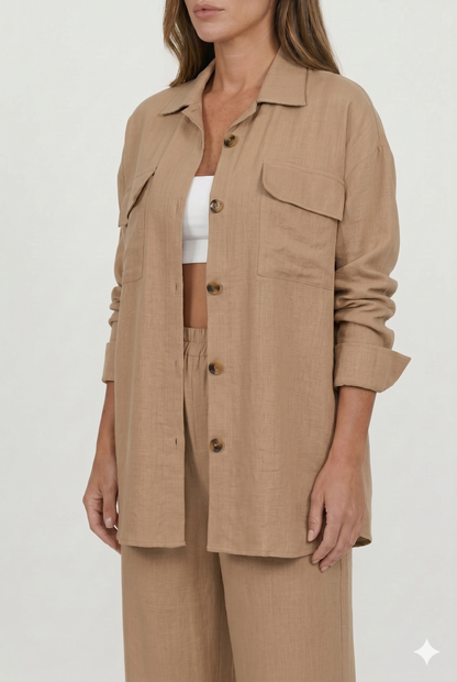 Skjortesæt Let Struktur Relaxed Fit med Wide Leg