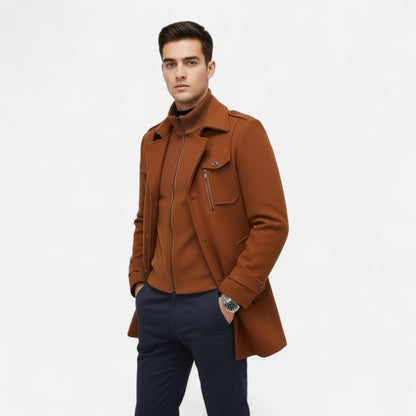 Męski płaszcz tweedowy slim fit – klasyczna odzież wierzchnia na jesień, zimę, do biura, na co dzień i w stylu smart casual