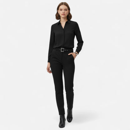 Dame Elegant V-Hals Bluse Med Minimalistisk Pasform