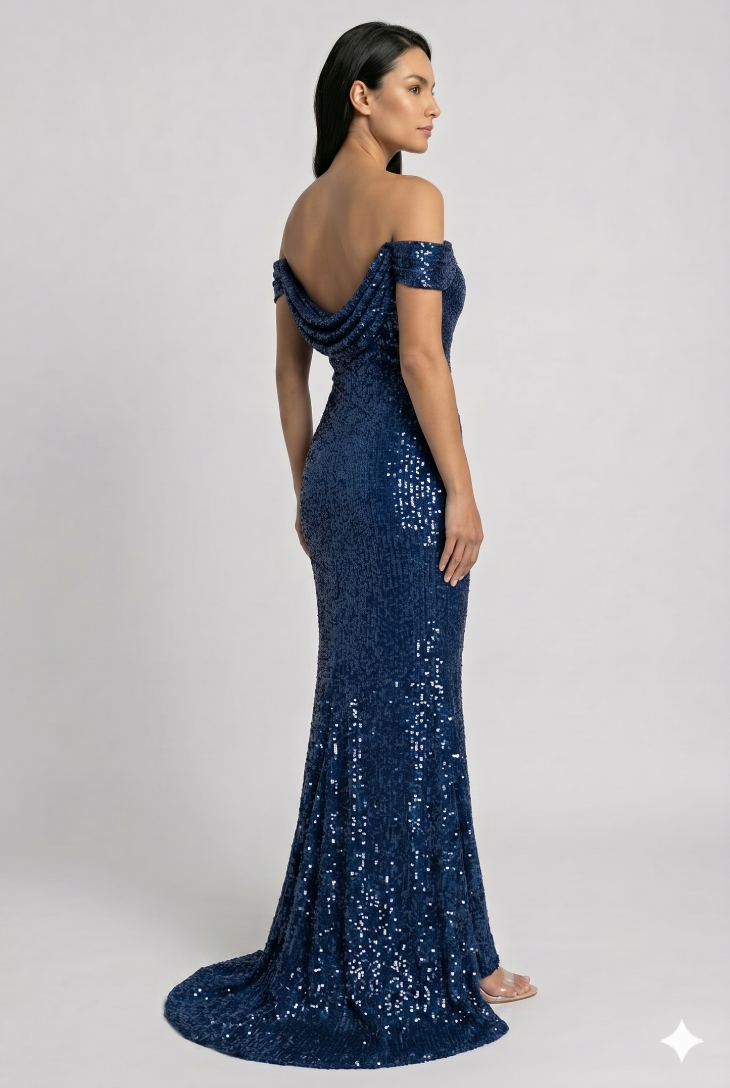 Off-Shoulder Maxi Kjole Paillet Figursyet Pasform