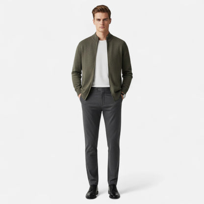 Men's Merino Wool Cardigan with Zip Closure – Elegant Knitwear for Autumn, Winter, Everyday Wear and Smart Casual Style