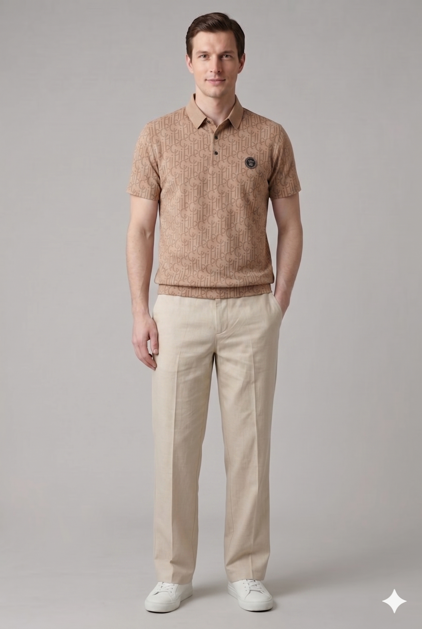 Poloshirt Struktureret Mønster Regular Fit Knaplukning