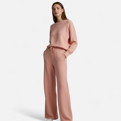 Conjunto de punto de 2 piezas para mujer con suéter y pantalones de pierna ancha - Conjunto elegante para otoño, invierno, uso diario y estilo smart casual