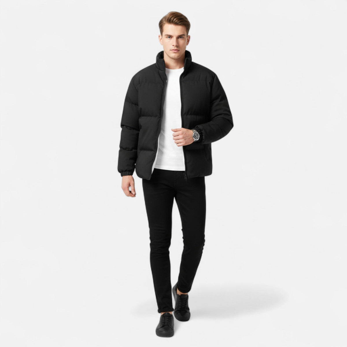 Męska klasyczna kurtka z owczej wełny ze stójką – ciepła i elegancka odzież wierzchnia na jesień, zimę, co dzień i w stylu smart casual