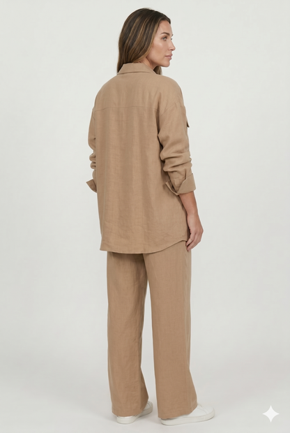 Skjortesæt Let Struktur Relaxed Fit med Wide Leg