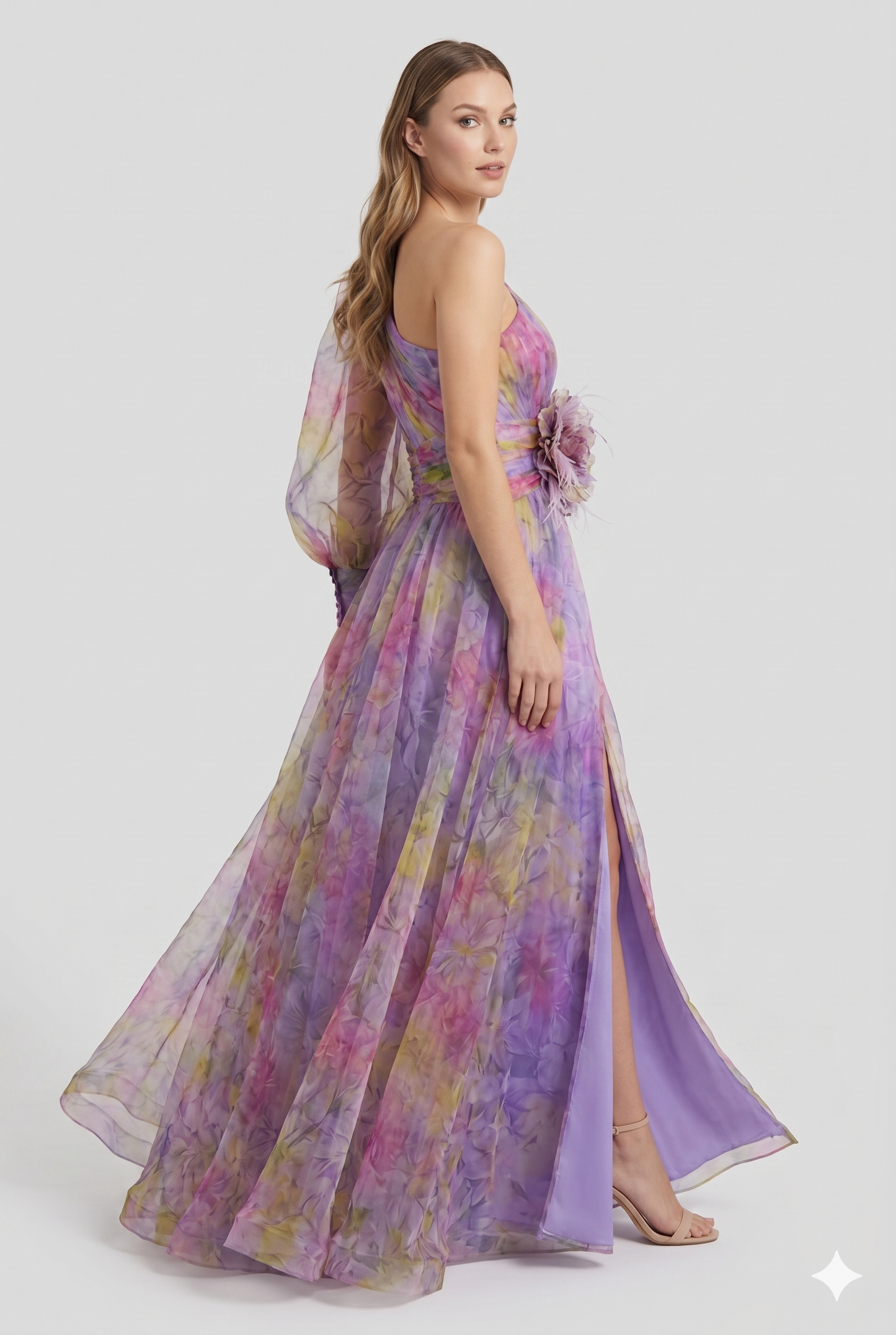 Maxikjole Plisseret Struktur Figursyet Talje One-Shoulder Design