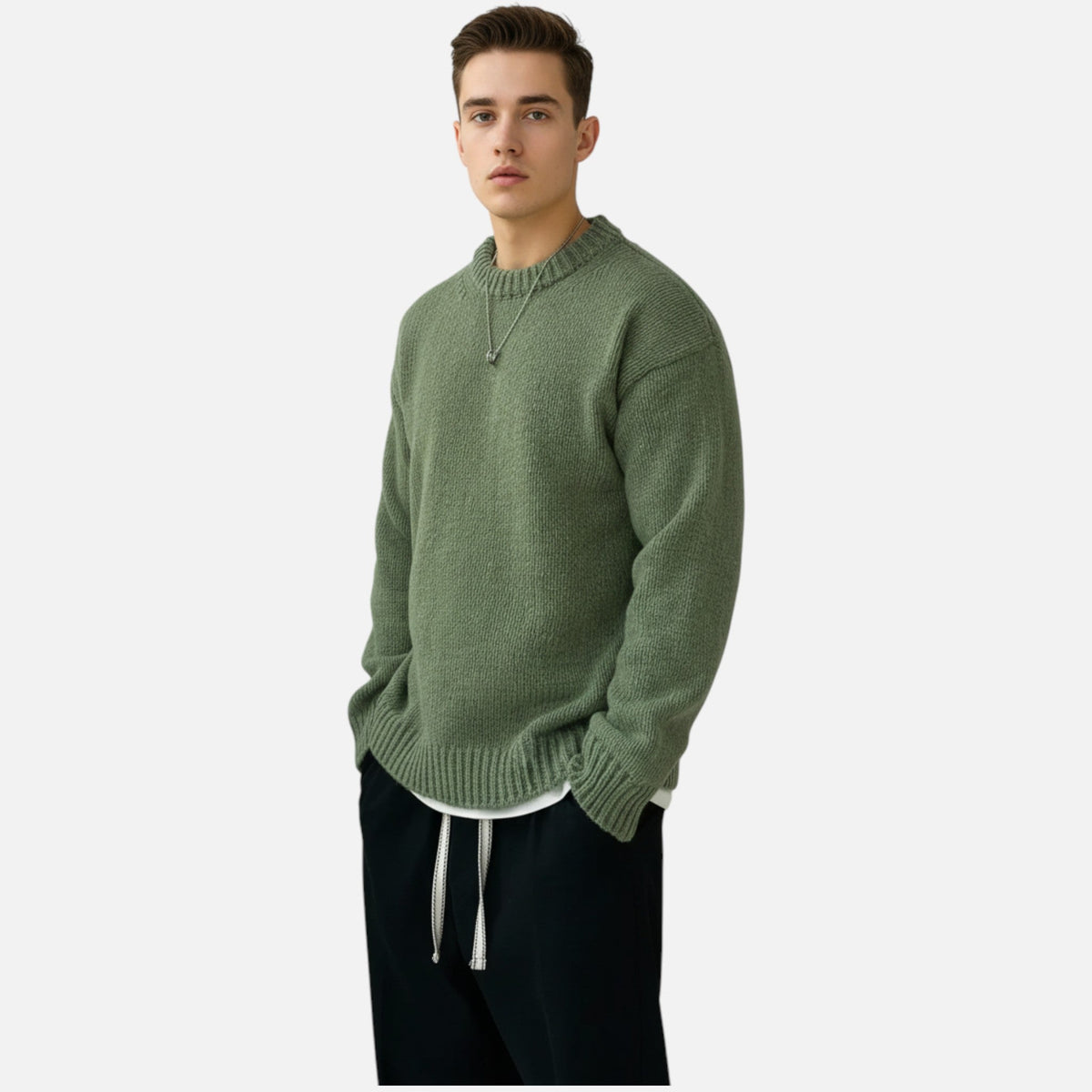 Men's Solid-Color Crew-Neck Pullover – Classic Sweater for Autumn, Winter, Everyday Wear and Smart Casual Style