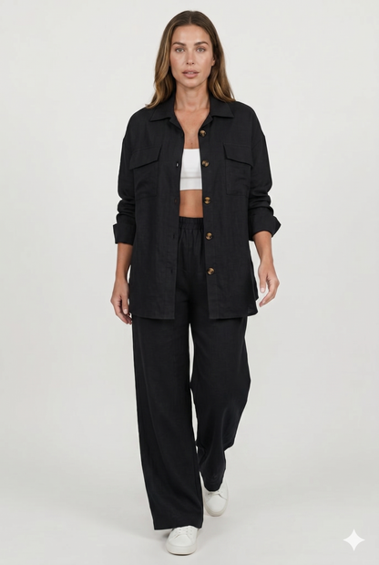 Skjortesæt Let Struktur Relaxed Fit med Wide Leg
