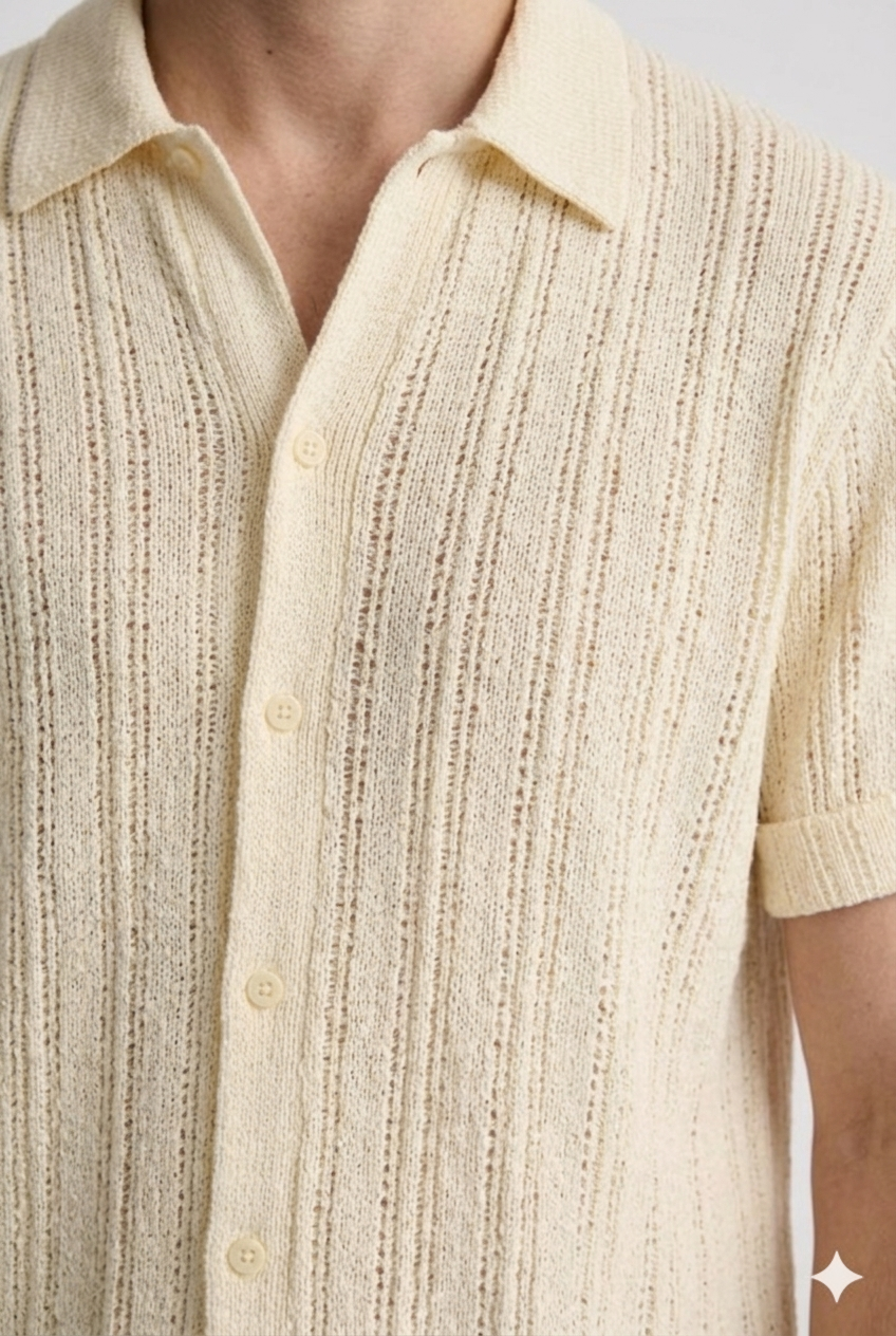 Herre Strikket Polo Med Vertikal Struktur Og Let Pasform