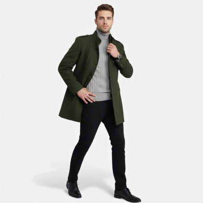 Męska średniej długości wełniana kurtka na zamek – klasyczny płaszcz na jesień, zimę, co dzień i w stylu smart casual
