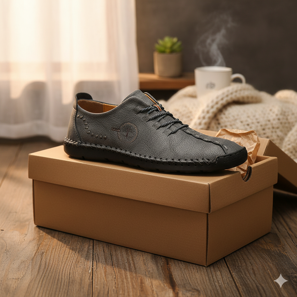 Pánské vintage ležérní kožené polobotky s ručně šitými detaily a tkaničkami - flexibilní nízká obuv na každý den, volný čas a elegantně ležérní styl