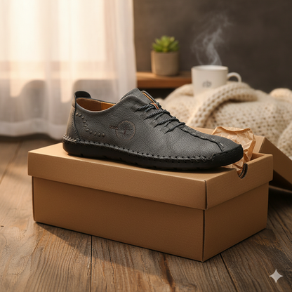 Pánské vintage ležérní kožené polobotky s ručně šitými detaily a tkaničkami - flexibilní nízká obuv na každý den, volný čas a elegantně ležérní styl