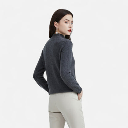 Suéter de lana pura para mujer con cuello semialto - Prenda de punto cálida y clásica para otoño, invierno, uso diario y estilo smart casual
