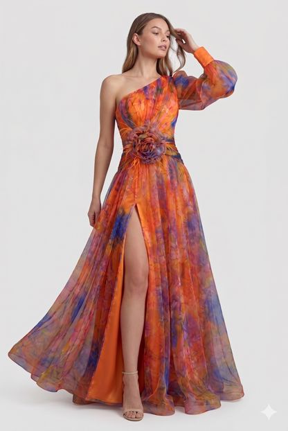 Maxikjole Plisseret Struktur Figursyet Talje One-Shoulder Design