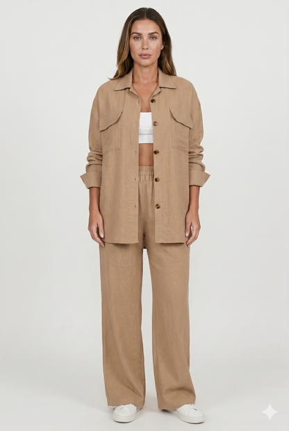 Skjortesæt Let Struktur Relaxed Fit med Wide Leg