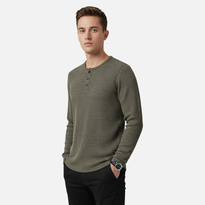 Herre Kabelstrikket Henley-sweater – Klassisk Strik Til Efterår, Vinter, Hverdagsbrug Og Smart Casual Stil