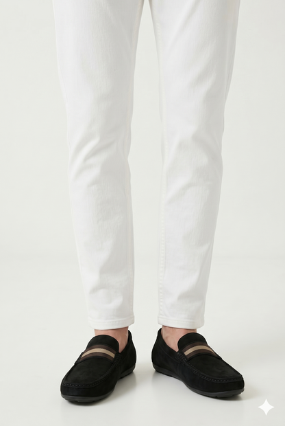 Herre Slip-On Loafers Med Stribet Detalje Og Let Komfort