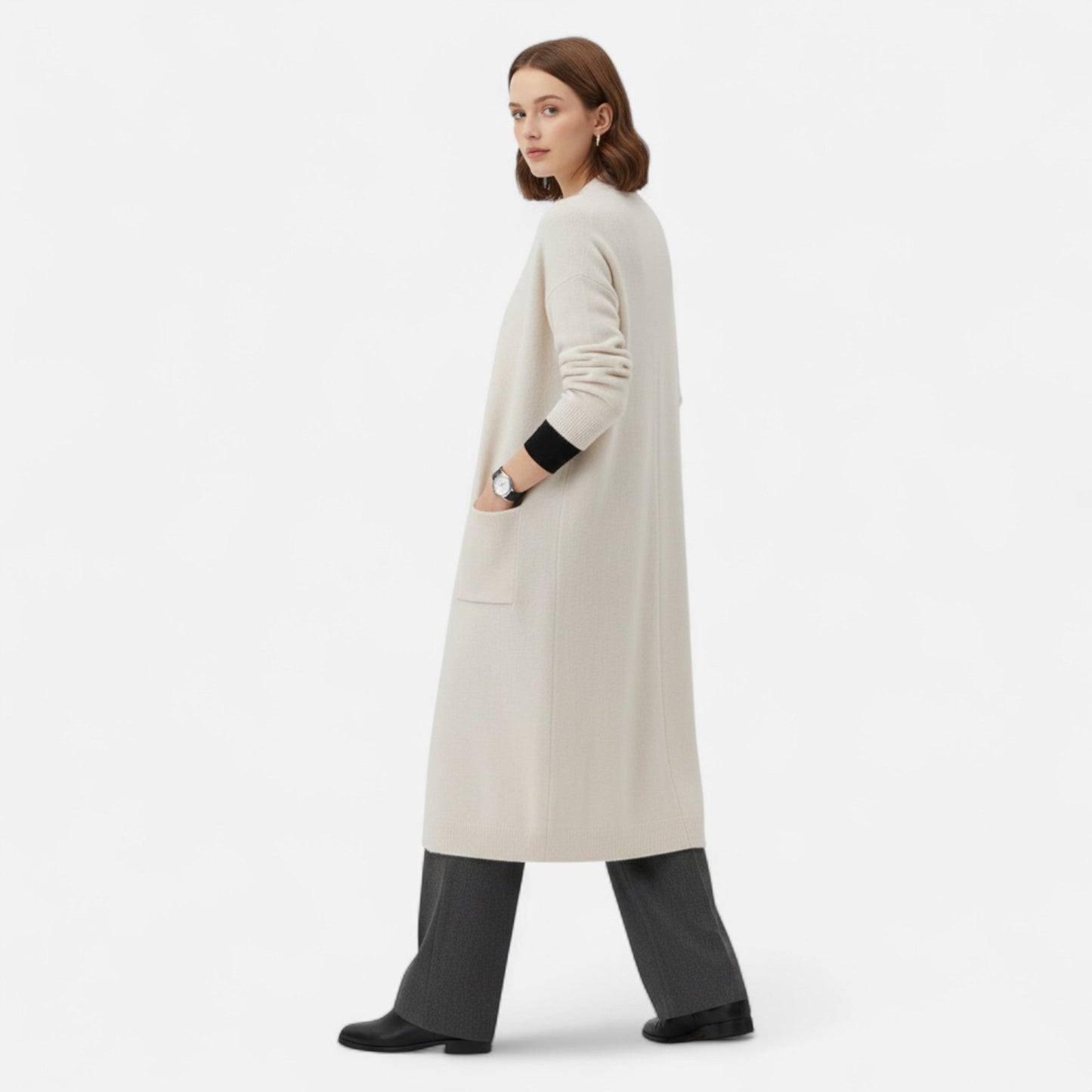 Cárdigan abierto largo de mujer – Cárdigan clásico de punto para uso diario, oficina, tiempo libre y estilo smart casual