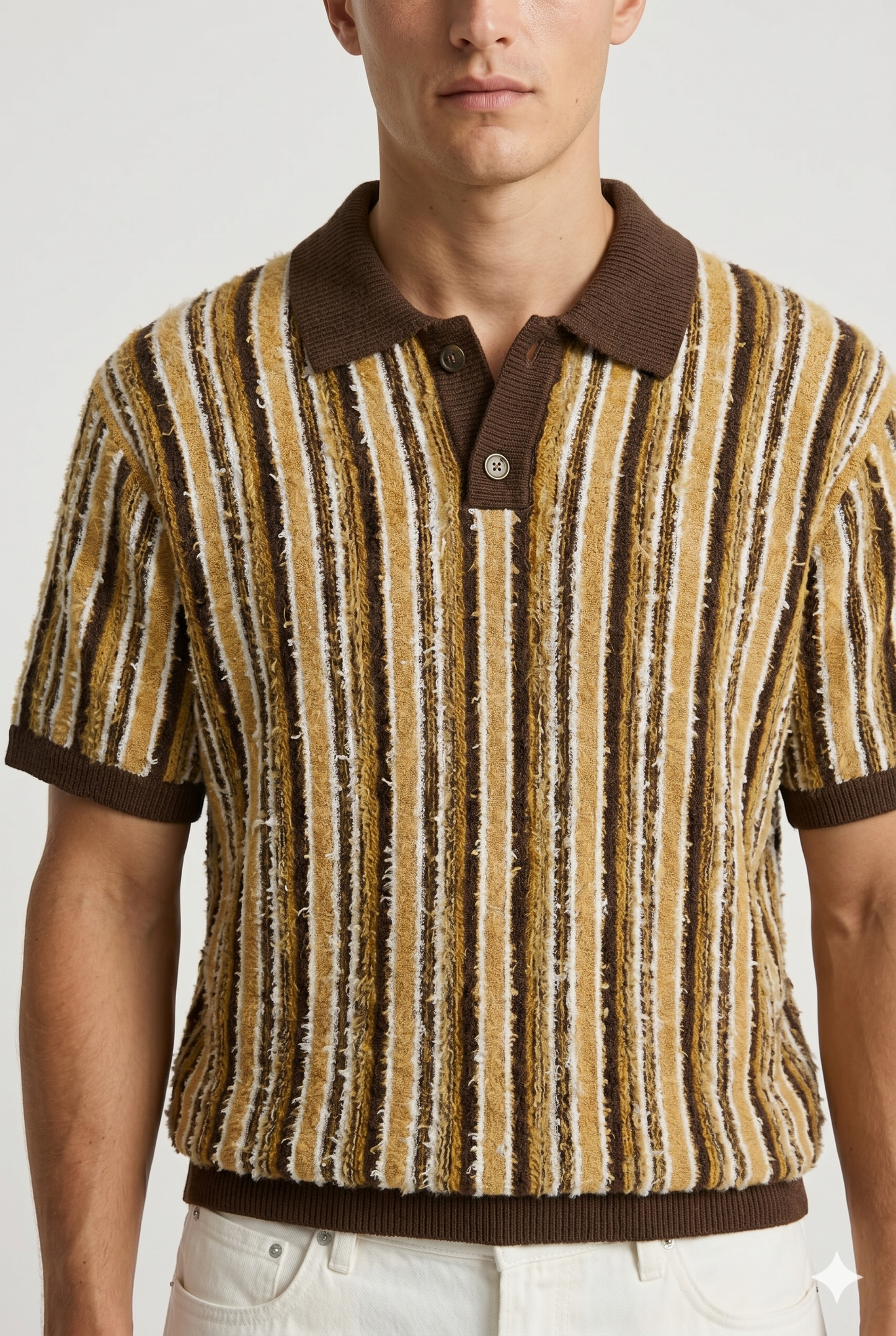 Herre Retro Strikket Polo Med Vertikale Striber Og Sommerstil