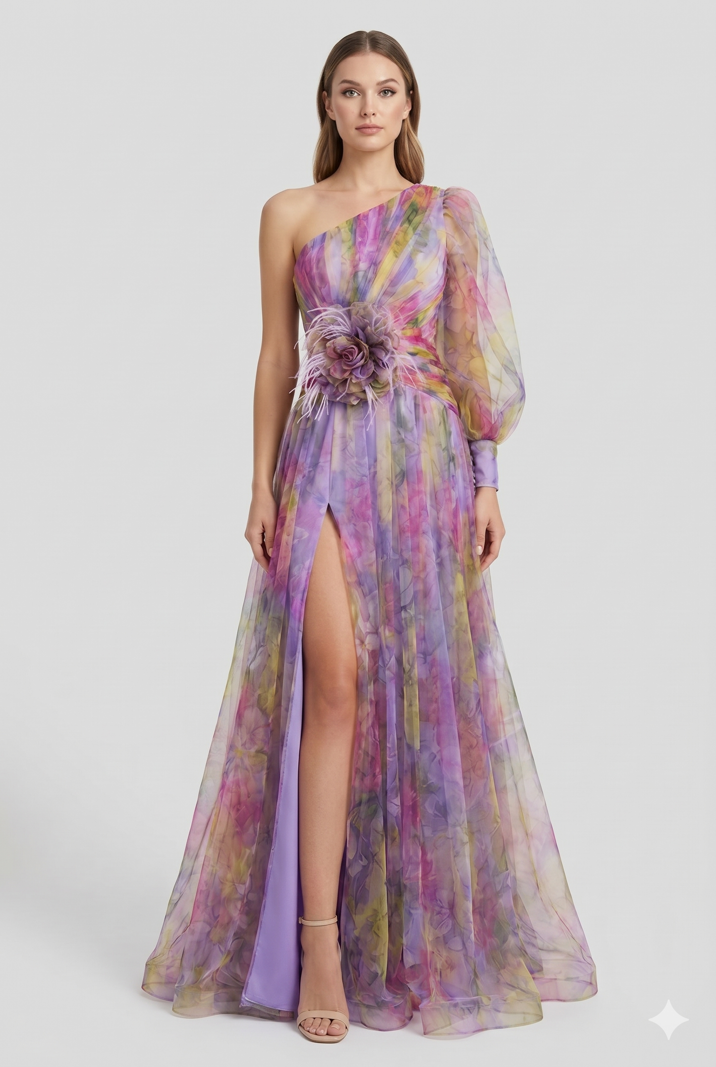 Maxikjole Plisseret Struktur Figursyet Talje One-Shoulder Design